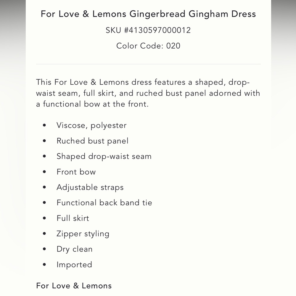 NWT For Love & Lemons Gingerbread Gingham Dress - Picture 5 of 7